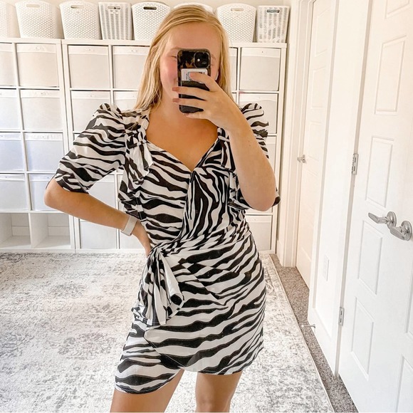 NEW THE ATTICO PAT ZEBRA PRINT MINI DRESS - Picture 4 of 14